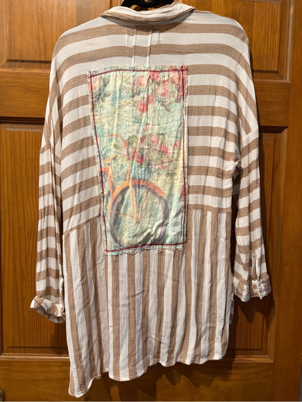 The Nu Vintage Striped Neutral Tunic with Floral Bicycle Patch
